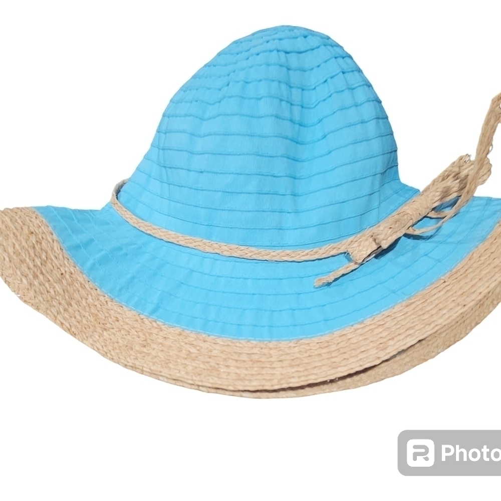 Scala One Size Aqua Beach Hat With Straw Bow - image 4